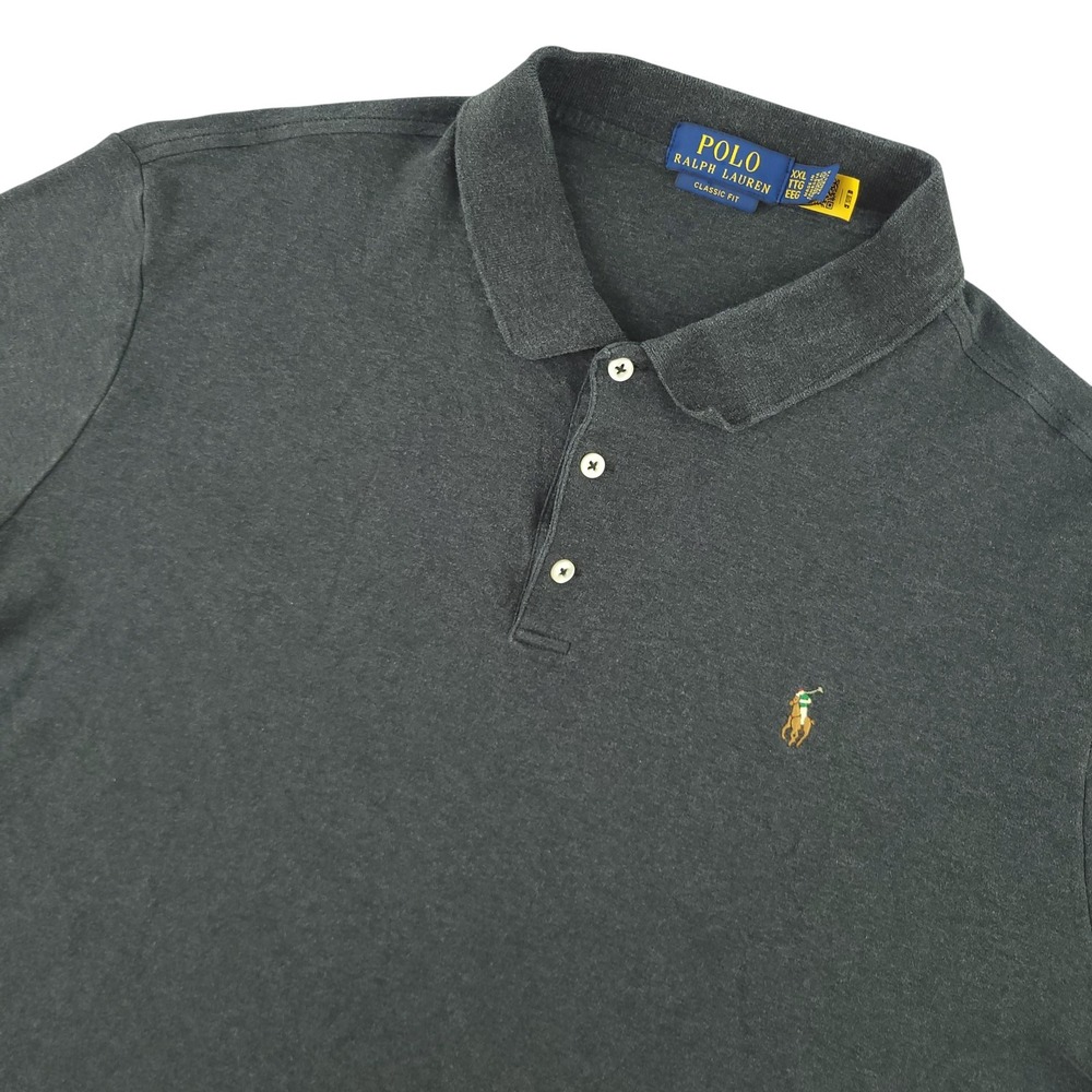Polo Ralph Lauren Polo Shirt Mens 2XL Gray Solid Cotton Pony Logo Casual Top